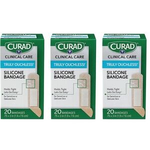 CURAD Truly Ouchless!® Silicone Bandages, .75" x 3", For 3 Count (Pack of 60)